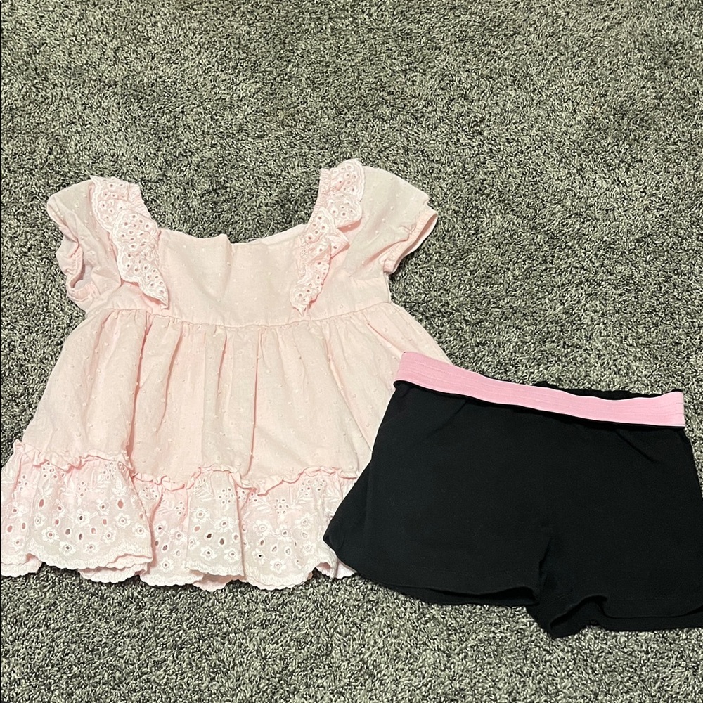 Pink shabby chic Eyelet Top and Black Shorts Set